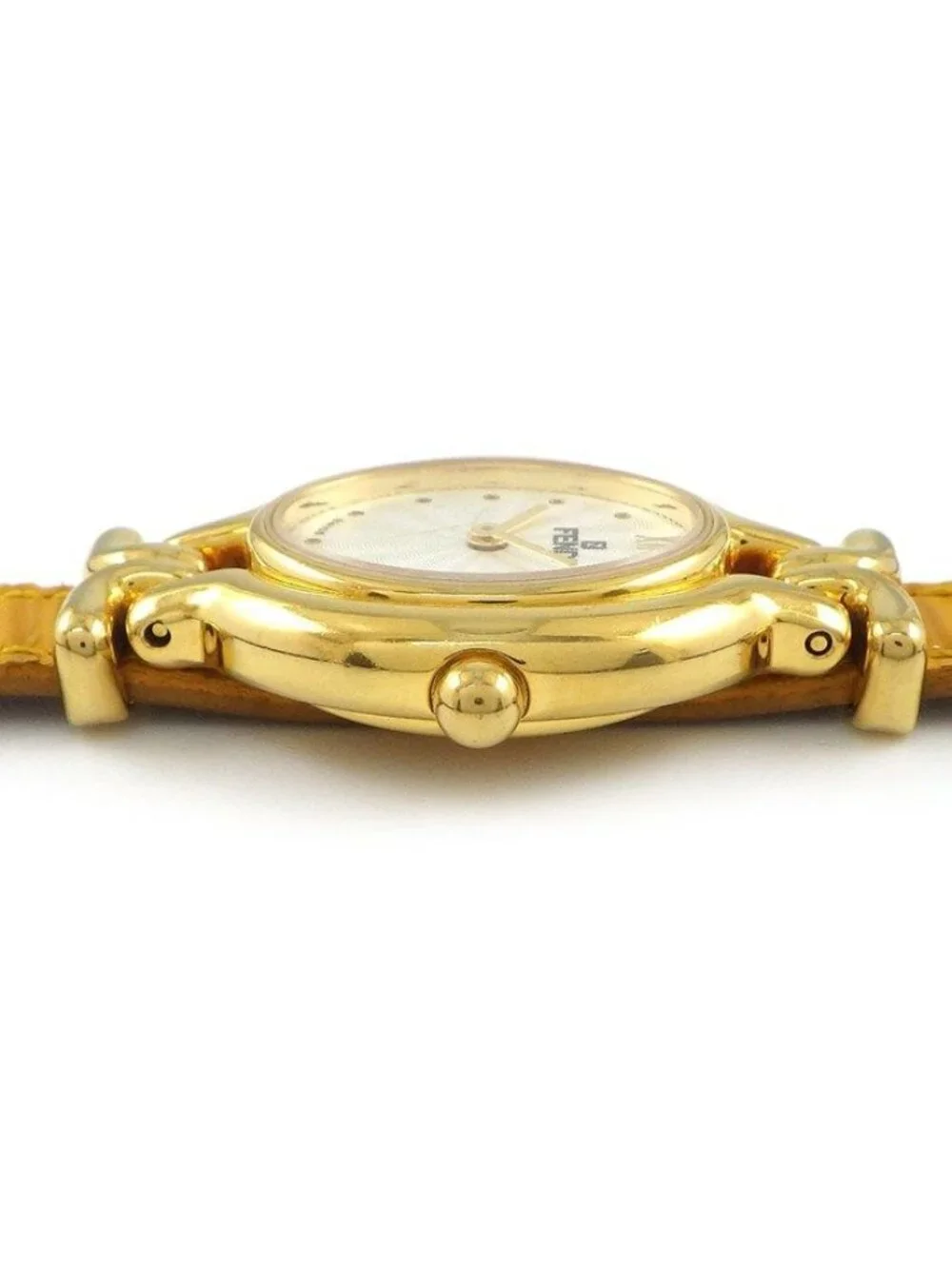 Fendi Watch Chameleon Change Oval Silver Guilloche Dial Yellow Calf Leather